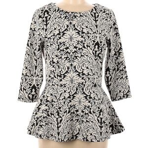 Bobeau Black / White / Gray 3/4 Sleeve Peplum Top - Size Medium